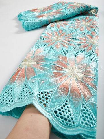 Image of African Embroidery Dry Lace With Stones Fabric 2.5 Yards-FrenzyAfricanFashion.com
