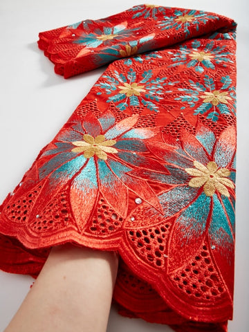 Image of African Embroidery Dry Lace With Stones Fabric 2.5 Yards-FrenzyAfricanFashion.com