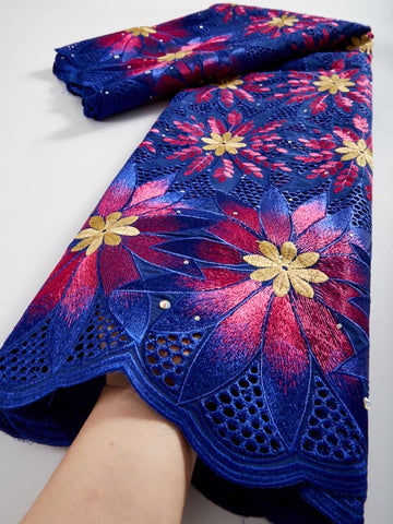 Image of African Embroidery Dry Lace With Stones Fabric 2.5 Yards-FrenzyAfricanFashion.com