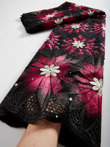 Image of African Embroidery Dry Lace With Stones Fabric 2.5 Yards-FrenzyAfricanFashion.com