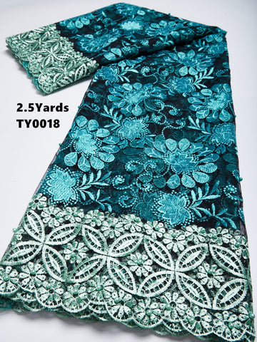 Image of Lace Per Yard (2.5) Embroidery Tulle Lace Beaded Rhinestones African French Lace Fabric-FrenzyAfricanFashion.com