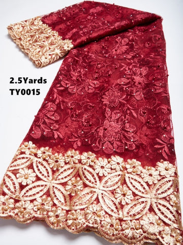 Image of Lace Per Yard (2.5) Embroidery Tulle Lace Beaded Rhinestones African French Lace Fabric-FrenzyAfricanFashion.com