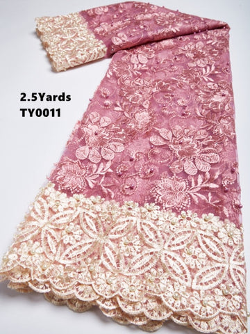 Image of Lace Per Yard (2.5) Embroidery Tulle Lace Beaded Rhinestones African French Lace Fabric-FrenzyAfricanFashion.com