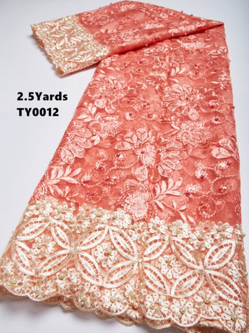 Image of Lace Per Yard (2.5) Embroidery Tulle Lace Beaded Rhinestones African French Lace Fabric-FrenzyAfricanFashion.com
