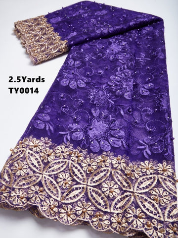 Image of Lace Per Yard (2.5) Embroidery Tulle Lace Beaded Rhinestones African French Lace Fabric-FrenzyAfricanFashion.com