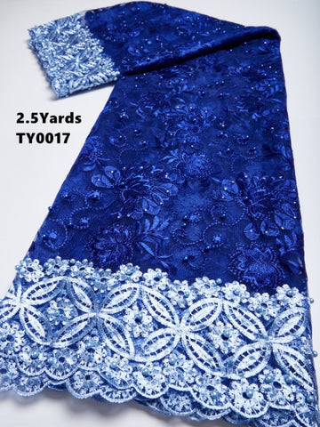 Image of Lace Per Yard (2.5) Embroidery Tulle Lace Beaded Rhinestones African French Lace Fabric-FrenzyAfricanFashion.com