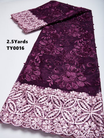 Image of Lace Per Yard (2.5) Embroidery Tulle Lace Beaded Rhinestones African French Lace Fabric-FrenzyAfricanFashion.com