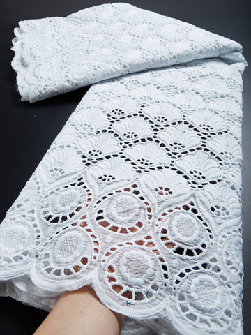 Image of Cotton Lace Fabric Swiss Voile Lace Embroidery 2.5 Yards-FrenzyAfricanFashion.com