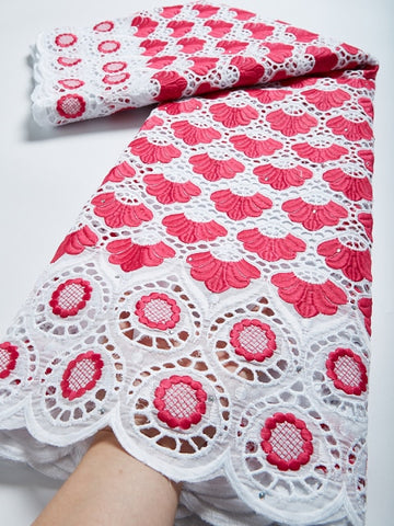 Image of Cotton Lace Fabric Swiss Voile Lace Embroidery 2.5 Yards-FrenzyAfricanFashion.com