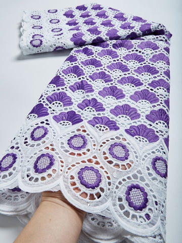 Image of Cotton Lace Fabric Swiss Voile Lace Embroidery 2.5 Yards-FrenzyAfricanFashion.com