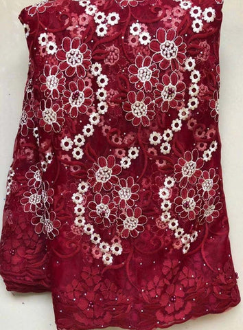 Image of Nigerian Laces Fabrics Tulle Fabric Wedding African F#A11-FrenzyAfricanFashion.com