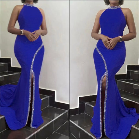 Image of African Wedding Dresses For Women Dashiki Diamond Fashion Sexy Sleeveless Split Evening Party Long Dress Plus Size Lady Clothes-FrenzyAfricanFashion.com