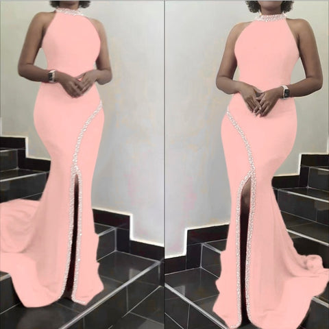 Image of African Wedding Dresses For Women Dashiki Diamond Fashion Sexy Sleeveless Split Evening Party Long Dress Plus Size Lady Clothes-FrenzyAfricanFashion.com