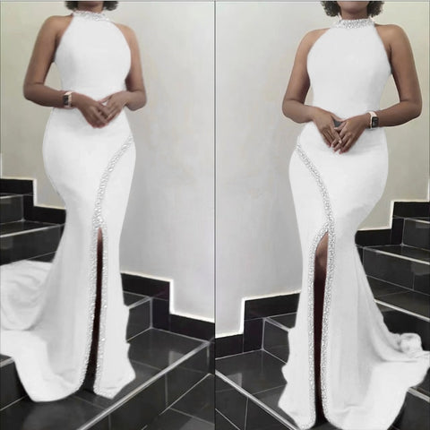 Image of African Wedding Dresses For Women Dashiki Diamond Fashion Sexy Sleeveless Split Evening Party Long Dress Plus Size Lady Clothes-FrenzyAfricanFashion.com