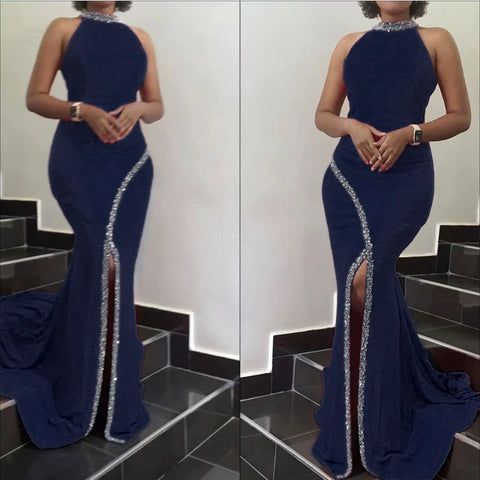 Image of African Wedding Dresses For Women Dashiki Diamond Fashion Sexy Sleeveless Split Evening Party Long Dress Plus Size Lady Clothes-FrenzyAfricanFashion.com