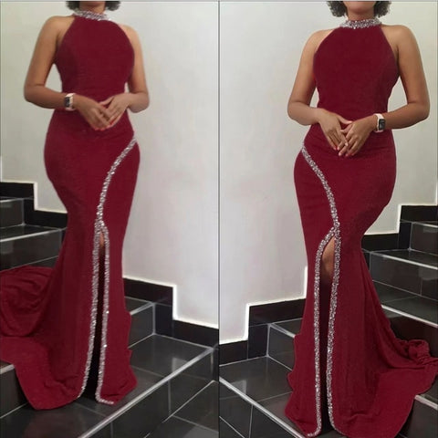 Image of African Wedding Dresses For Women Dashiki Diamond Fashion Sexy Sleeveless Split Evening Party Long Dress Plus Size Lady Clothes-FrenzyAfricanFashion.com