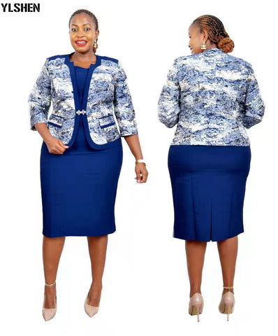 Image of Party Dresses Plus Size Clothing Dashiki Blazer with Bodycon Dress-FrenzyAfricanFashion.com
