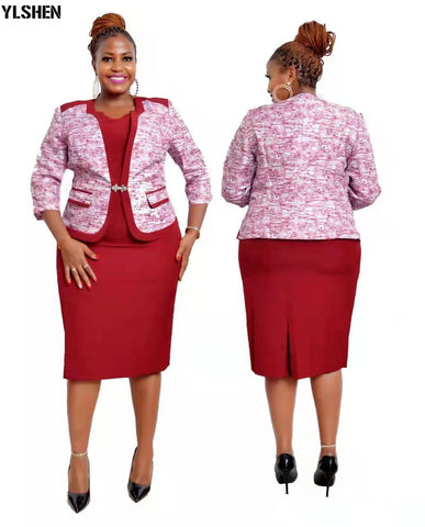Image of Party Dresses Plus Size Clothing Dashiki Blazer with Bodycon Dress-FrenzyAfricanFashion.com