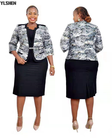 Image of Party Dresses Plus Size Clothing Dashiki Blazer with Bodycon Dress-FrenzyAfricanFashion.com