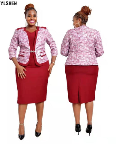 Image of Party Dresses Plus Size Clothing Dashiki Blazer with Bodycon Dress-FrenzyAfricanFashion.com