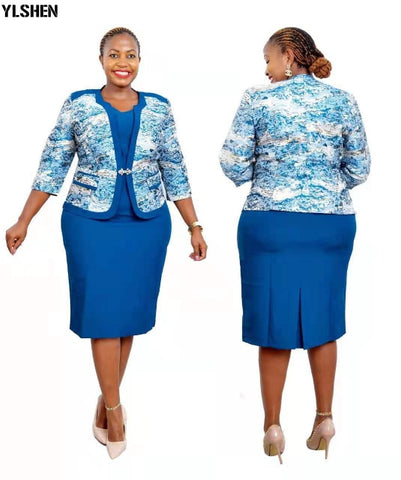 Image of Party Dresses Plus Size Clothing Dashiki Blazer with Bodycon Dress-FrenzyAfricanFashion.com
