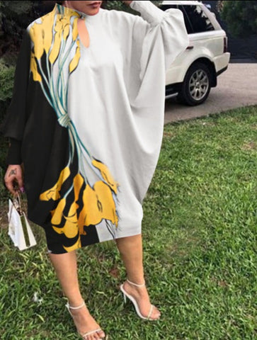 Image of Bohemian Party Women Casual Autumn Dress Bat-Sleeve Sundress Knee-Length Dress-FrenzyAfricanFashion.com