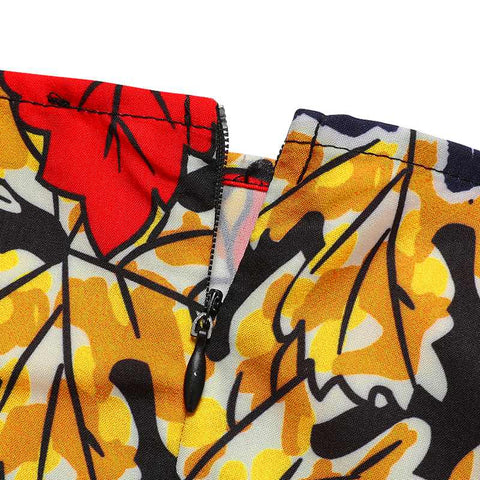 Image of Red African Print Empire Waist Women Summer Flare Sleeve Sundress-FrenzyAfricanFashion.com