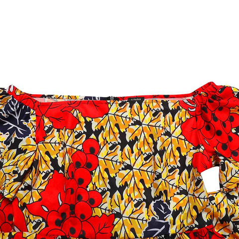 Image of Red African Print Empire Waist Women Summer Flare Sleeve Sundress-FrenzyAfricanFashion.com