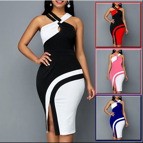 Image of Wedding Guest Dress with Side Slit Halter-FrenzyAfricanFashion.com