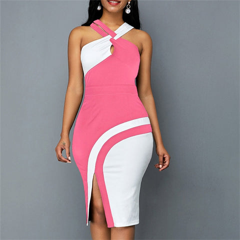 Image of Wedding Guest Dress with Side Slit Halter-FrenzyAfricanFashion.com