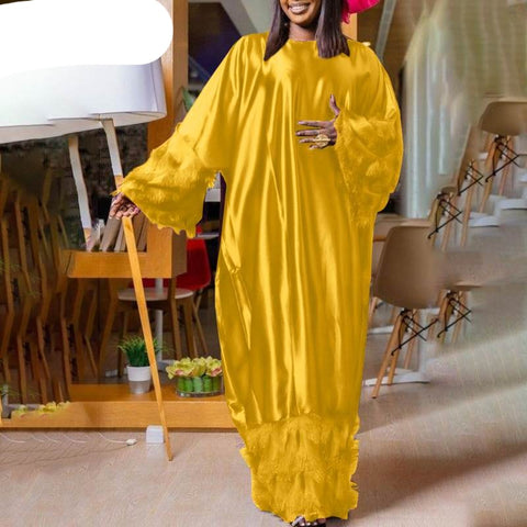Image of Bat Sleeve Women Satin Silk Dress Oversized-FrenzyAfricanFashion.com