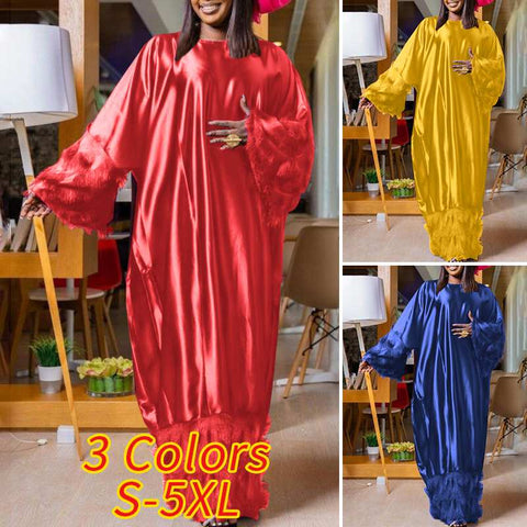 Image of Bat Sleeve Women Satin Silk Dress Oversized-FrenzyAfricanFashion.com