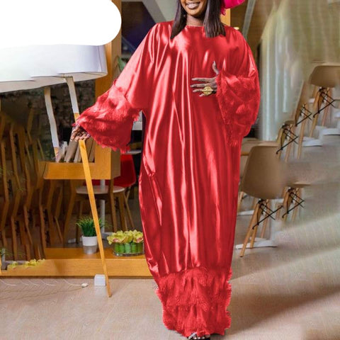 Image of Bat Sleeve Women Satin Silk Dress Oversized-FrenzyAfricanFashion.com