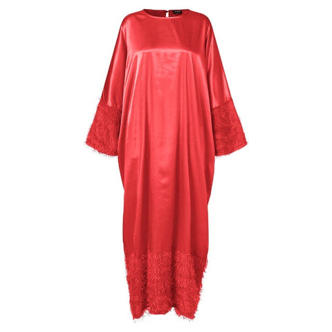 Image of Bat Sleeve Women Satin Silk Dress Oversized-FrenzyAfricanFashion.com