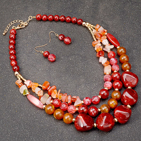 Image of Beads Necklace/Earrings Set Plastic Gem Multi Layer Statement Chokers Wedding Accessories African Beads Jewelry Set-FrenzyAfricanFashion.com