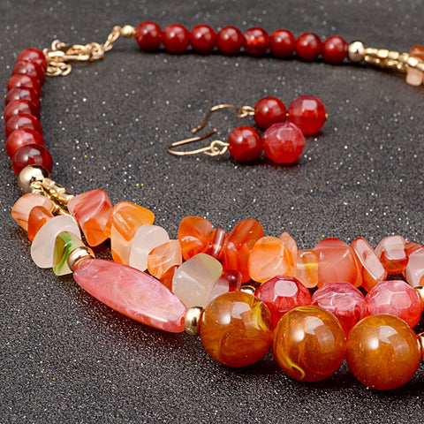 Image of Beads Necklace/Earrings Set Plastic Gem Multi Layer Statement Chokers Wedding Accessories African Beads Jewelry Set-FrenzyAfricanFashion.com