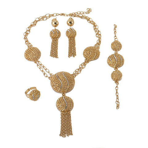 Image of Lorna Designs African Gold Beads women Dubai jewelry sets necklace Earrings Set-FrenzyAfricanFashion.com
