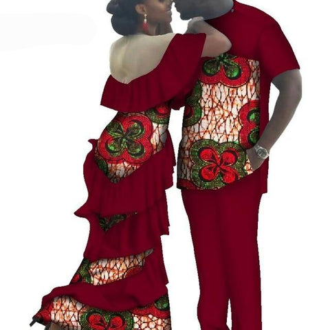 Image of Kente Afrik African Couples Clothing Matching Set Red-FrenzyAfricanFashion.com