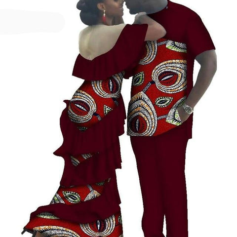 Image of Kente Afrik African Couples Clothing Matching Set Red-FrenzyAfricanFashion.com