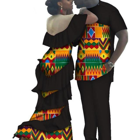 Image of Kente Afrik African Couples Clothing Matching Set Red-FrenzyAfricanFashion.com