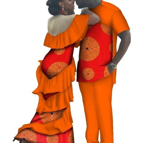 Image of Kente Afrik African Couples Clothing Matching Set Red-FrenzyAfricanFashion.com