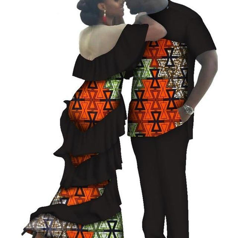 Image of Kente Afrik African Couples Clothing Matching Set Red-FrenzyAfricanFashion.com