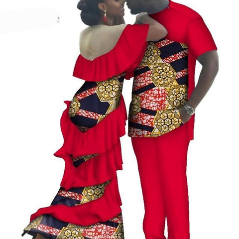 Image of Kente Afrik African Couples Clothing Matching Set Red-FrenzyAfricanFashion.com