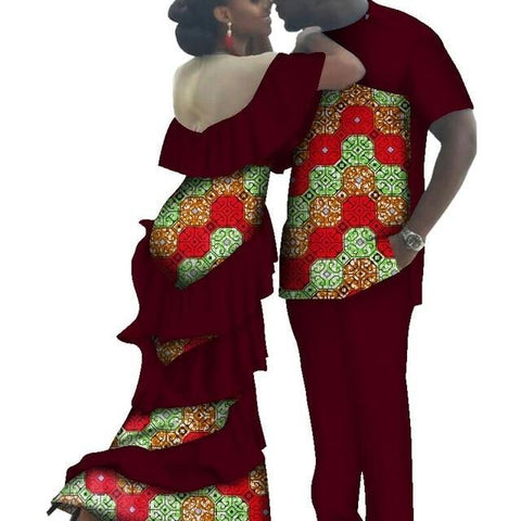 Image of Kente Afrik African Couples Clothing Matching Set Red-FrenzyAfricanFashion.com