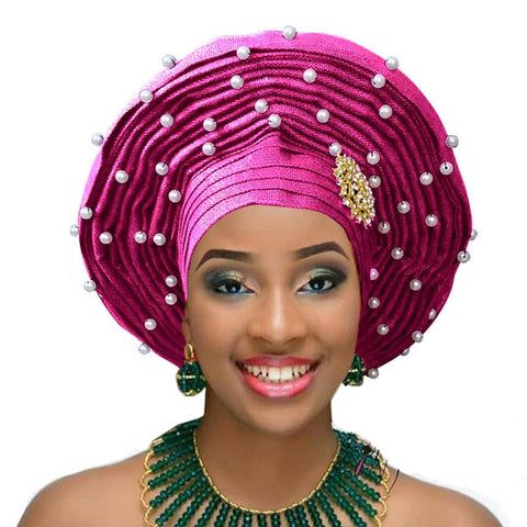 Image of Aso Oke Auto Gele Headtie Frenzy African Fashions-FrenzyAfricanFashion.com