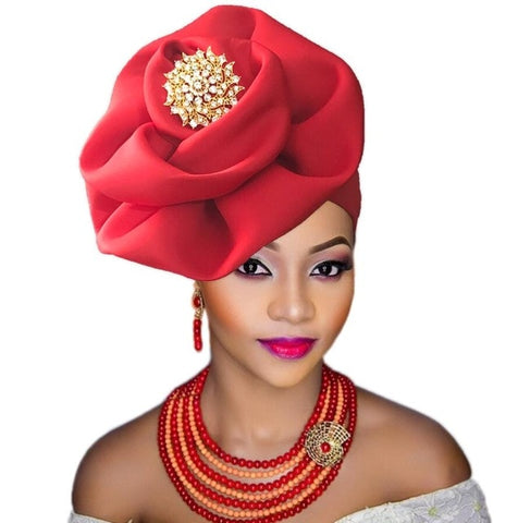 Image of Gailis Floral Brooch style turban head wrap-FrenzyAfricanFashion.com