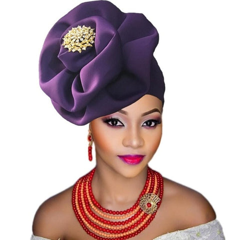 Image of Gailis Floral Brooch style turban head wrap-FrenzyAfricanFashion.com