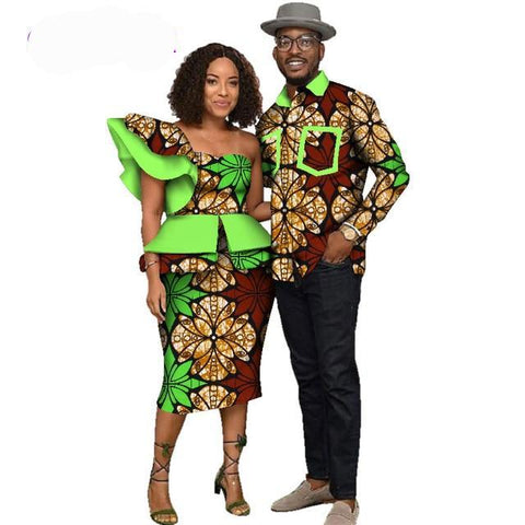 Image of Fabulosity African Couple Clothing Gold Ankara Dress and Shirt-FrenzyAfricanFashion.com
