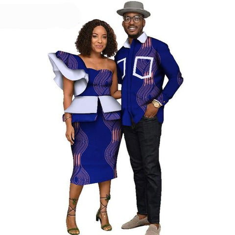 Image of Fabulosity African Couple Clothing Gold Ankara Dress and Shirt-FrenzyAfricanFashion.com