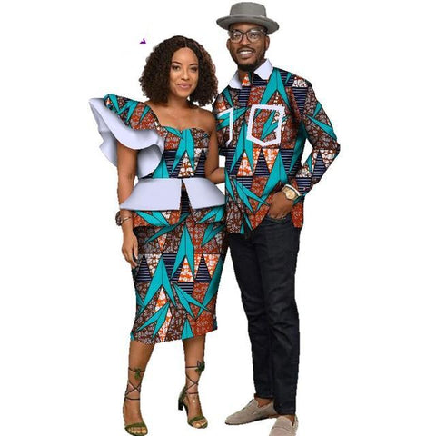 Image of Fabulosity African Couple Clothing Gold Ankara Dress and Shirt-FrenzyAfricanFashion.com